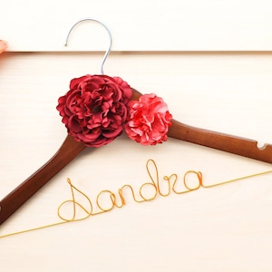 Personalized Floral Wedding Hanger: Custom Name Wooden Bridal Gift