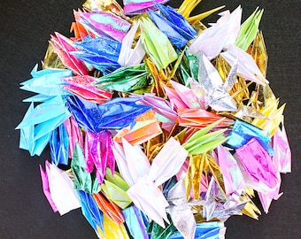 100 Metallic Origami Paper Cranes: Mixed Colors, Wedding Decor