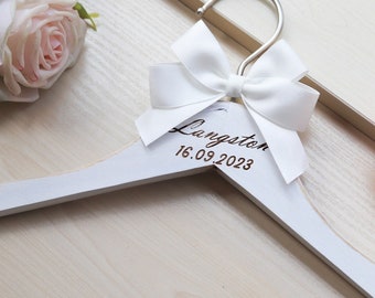 Personalized Wood Wedding Hanger - Bridal Hanger with Bow/Pearl, Wooden Engraved Bridesmaid Hanger, Custom Name Mr. Suit Hanger