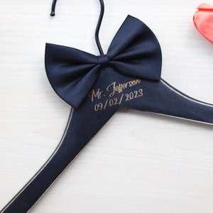 Personalized Wedding Hanger: Engraved Solid Wood Groom Hanger with Bowtie