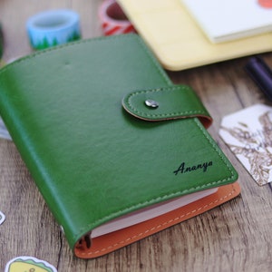 Personalized Name Pocket Size Hardcover A7 Notebook Refillable Leather Cover Journal Notebook Custom Engraved Notepad Diary 60 Pages