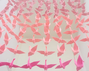 200 Krane-10 Saiten Stränge / 20 Krane jeder weiß-rosa Schattierungen Kran Hintergrund Kranz hängen Origami Papier Vogel Mobile Strang