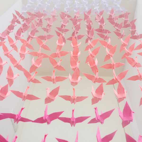 200 Cranes- 10 Strings Strands/ 20 Cranes Each White-Pink-Rose Shades Crane Backdrop Garland Hanging Origami Paper Bird Mobile Strand