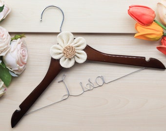 Personalized Wood Wedding Hanger - Mrs Wire Hangers Bridal Hanger, Wooden Bridesmaid Hanger, Custom Name Mr. Suit Hanger