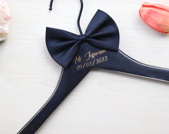 Personalized Wedding Hanger: Engraved Solid Wood Groom Hanger with Bowtie
