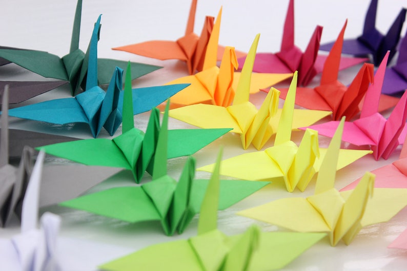 Download 100 Multi Origami Crane Chiyogami Paper Shades Color ...