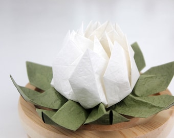 White Origami Lotus Paper Flower Large Water Lily Handmade for Wedding Table Decoration Gift Anniversary