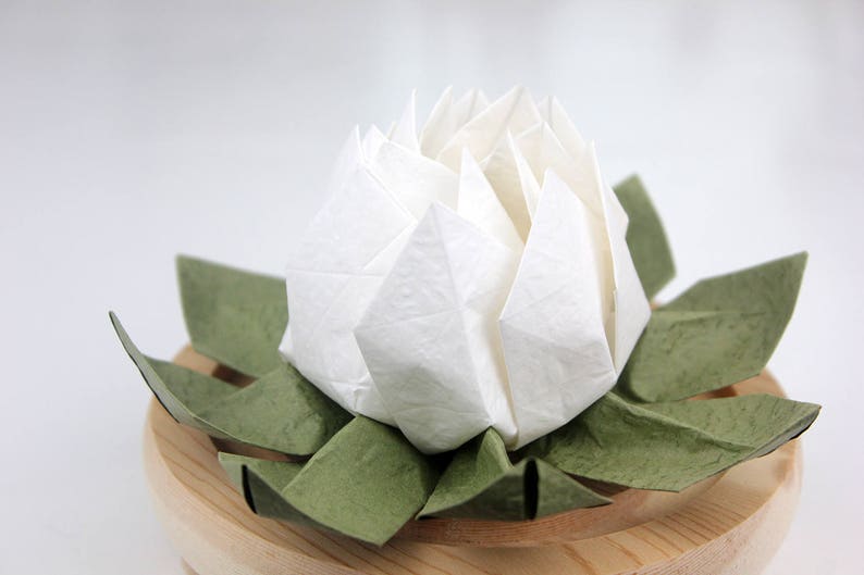 White Origami Lotus Paper Flower Large Water Lily Handmade