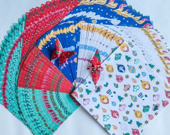 Papel de Origami de Natal: 60 folhas de washi yuzen japonesas (15 x 15 cm)