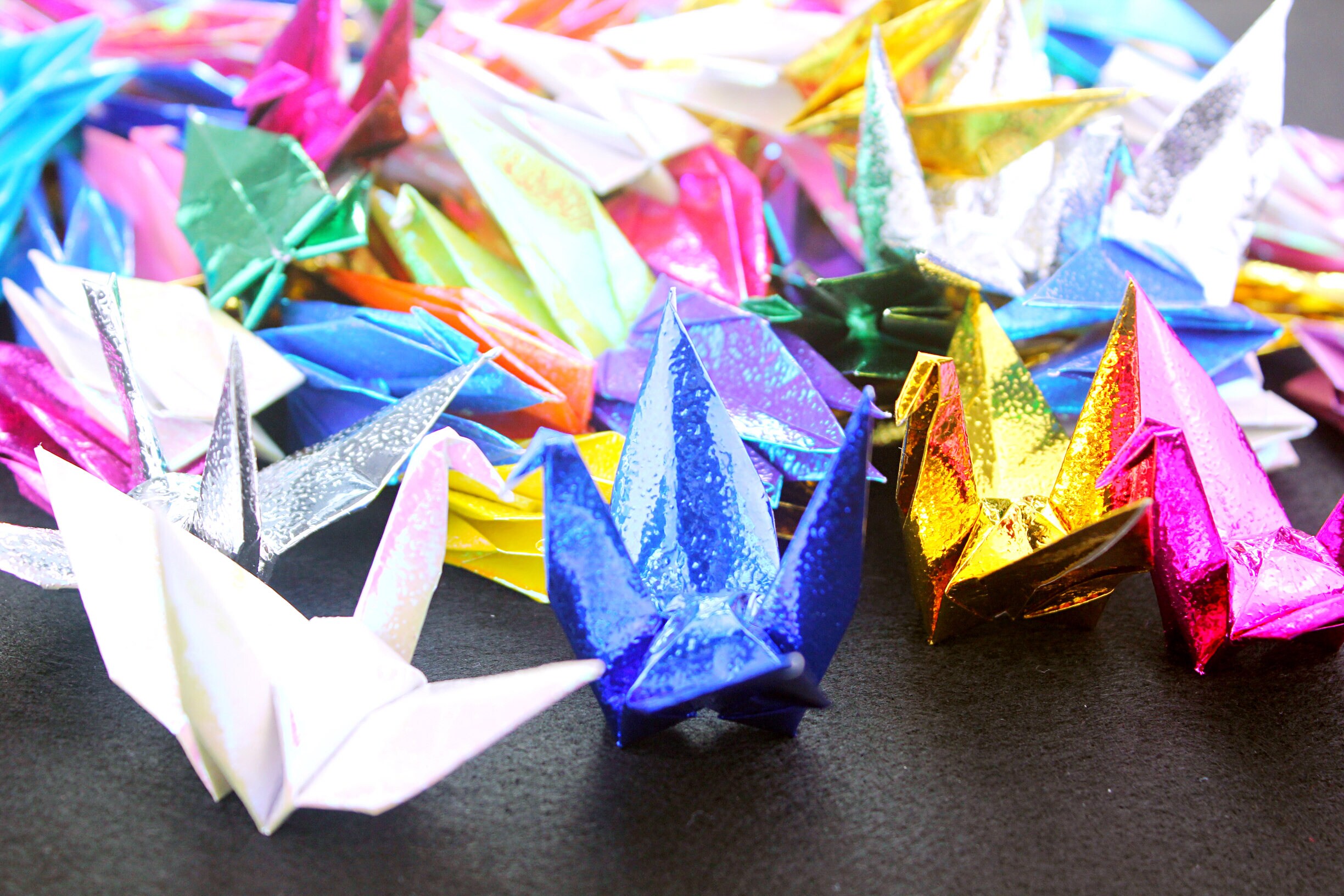 100 Origami Mixed Color Shiny Metallic Paper Crane Multi Colors Foil