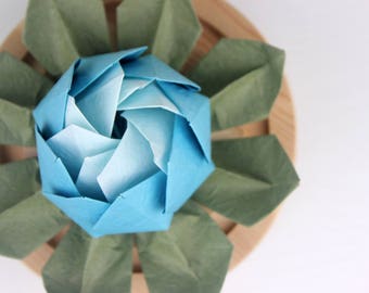 Handgemaakte origami blauwe lotusbloem - bruiloft, jubileumcadeau