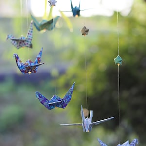 Baby Spiral Mobile Origami Crane Blue Pattern Colour Paper Stars Wheel Mobile Children Kid Nursery Decor Home Bedroom Party Decor Nursery