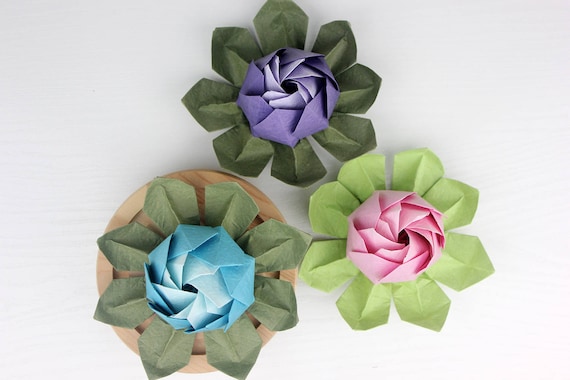 3 Origami Lotus Papier Blume Grosse Seerose Handgefertigte Etsy