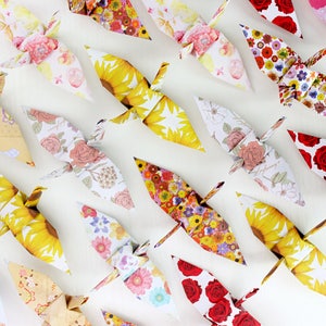 60 Chiyogami Origami Paper Cranes: Floral Blossom Patterns
