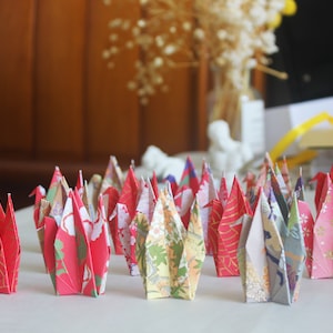 20 Yuzen Chiyogami Washi Origami Paper Cranes: Red & Gold Wedding Decor