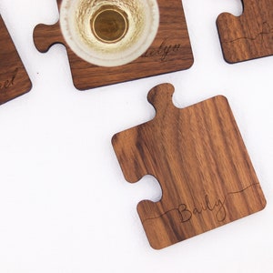 Engraved Walnut Wood Puzzle Coaster: Personalized Drink Coaster
