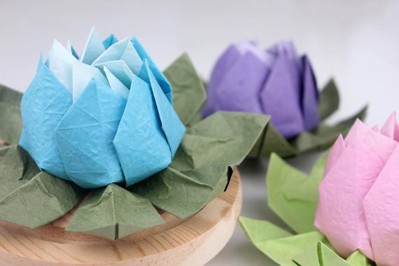 3 Origami Lotus Papier Blume Große Seerose Handgefertigte Bunte Farben Blühen Gastgeschenke Hochzeit