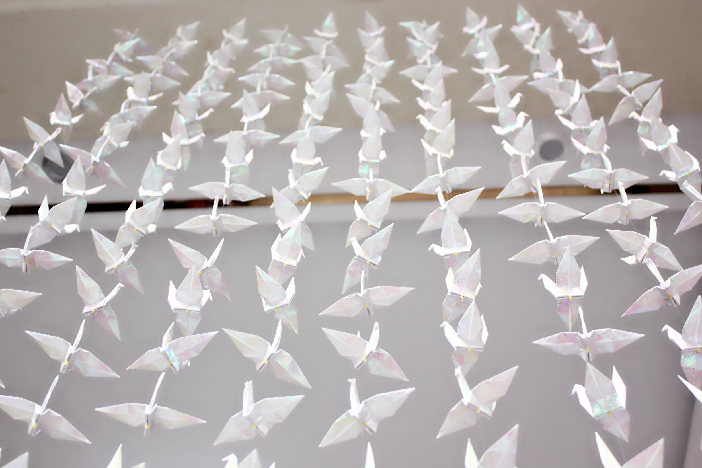 200 Ivory Origami Cranes: Metallic Paper Bird Garland Backdrop