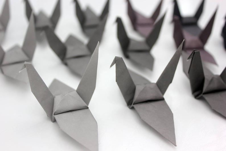 1000 Gray Origami Crane Large Paper Bird Grey Shades Color Etsy
