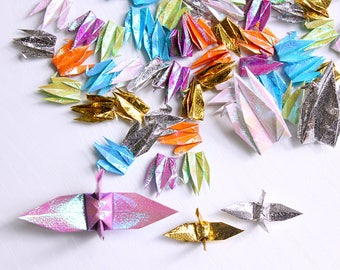 60 Metallic Origami Paper Cranes: Gold, Silver, Mixed Colors