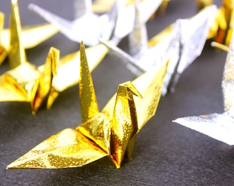 100 grullas de papel origami metálicas: decoración para bodas en oro y plata