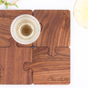 Engraved Walnut Wood Puzzle Coaster: Personalized Drink Coaster Set