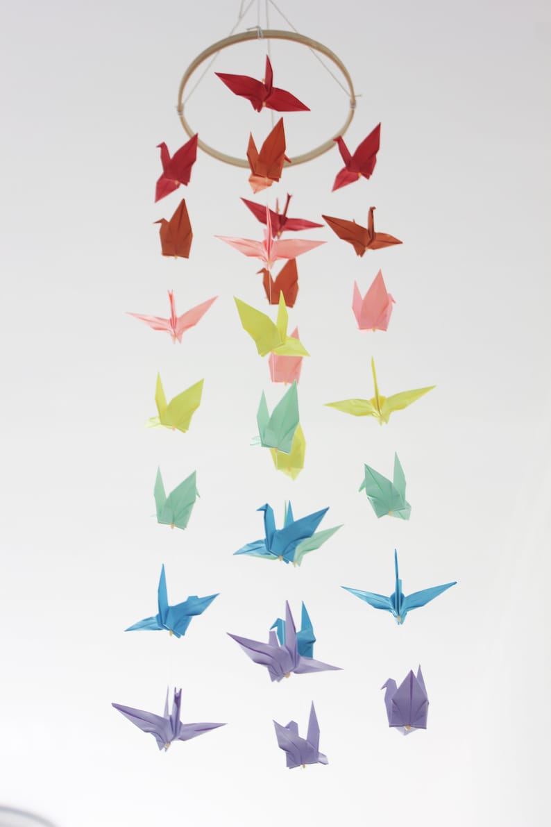 Baby Crib Mobile Origami Crane Multi Rainbow Colour Wheel Mobile Origami Bird Children Kid Decor