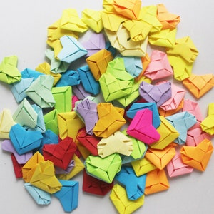 Set of 100 Origami 3D Paper Hearts Handmade Paper Goods Hand Folded Paper Heart in Rainbow Colors - Mixed Color