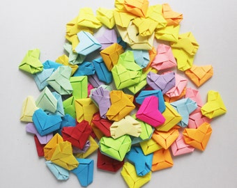 Set of 100 Origami 3D Paper Hearts Handmade Paper Goods Hand Folded Paper Heart in Rainbow Colors - Mixed Color