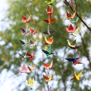 Crib Bird Mobile Baby Shower Gift Rainbow Color Origami Paper Crane Nursery Mobile for Children Bedroom Room Party Decor