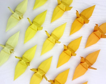 100 Origami crane Chiyogami papel amarillo sombras grúas otoño tema otoño color para boda decoración fiesta de cumpleaños regalo