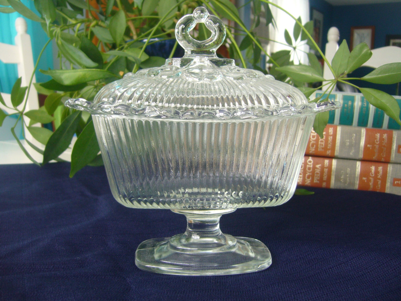 Vintage Clear Glass Pedestal Covered Candy Dish. Etsy
