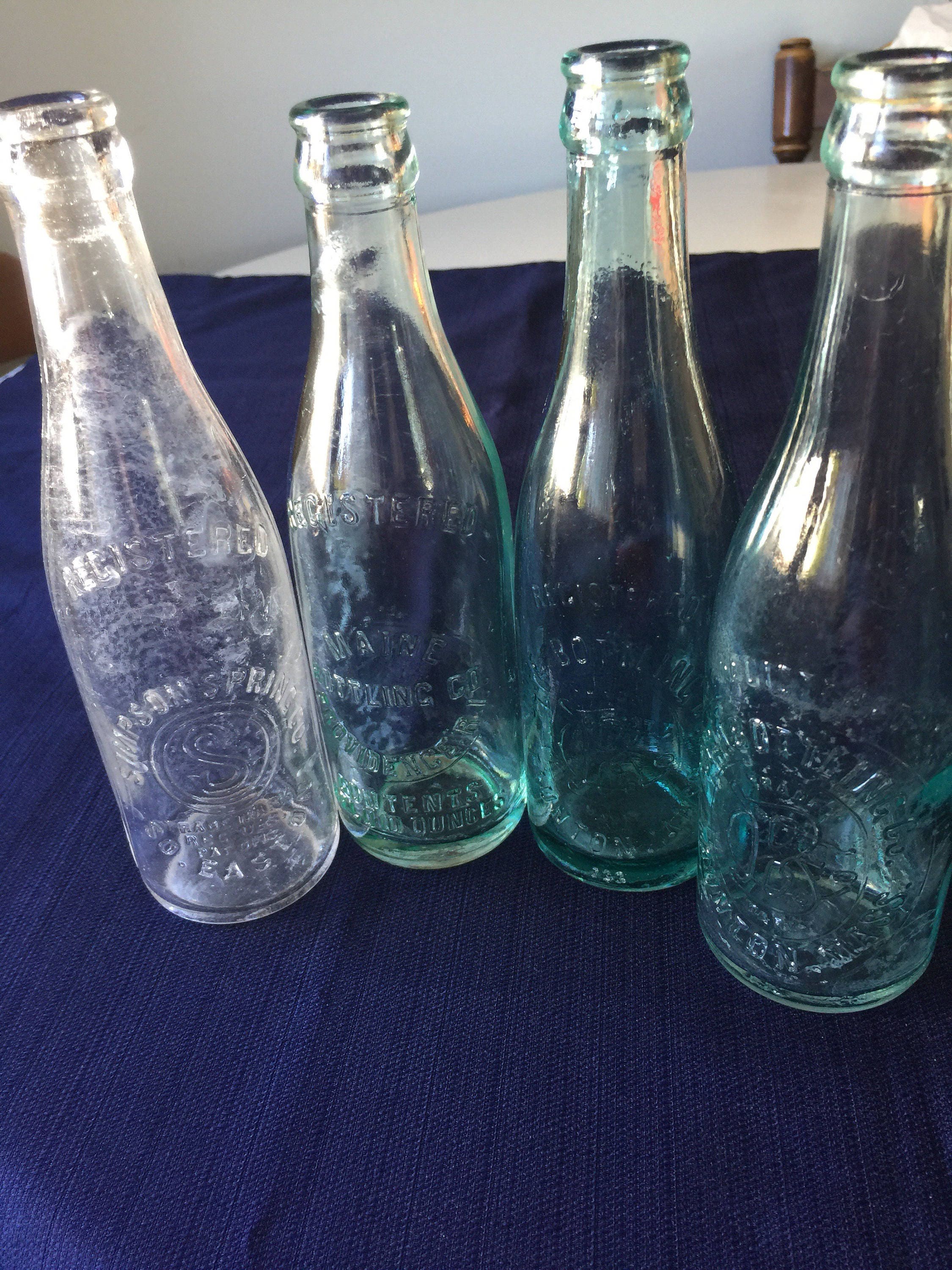 Four 4 Vintage Clear Glass Bottles with Embossed Lables. Etsy
