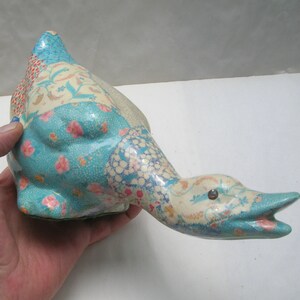 Vintage Ceramic Duck with Ornate Decoupage Patchwork Quitting Patterns (23 cm long, 15 cm tall)