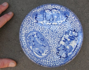 Antique William Adams English Blue and White 6&quot; Bread Plate with Chinese Bird 623294