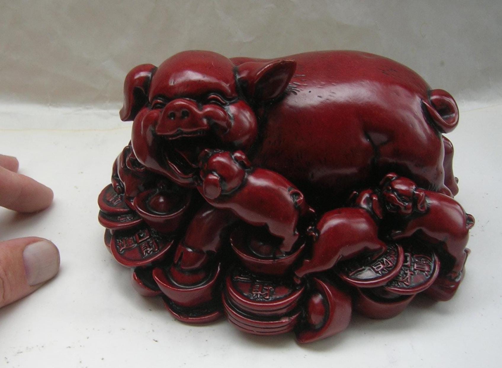 Vintage Chinese Pig Group. Mother Pig and 7 Piglets With Coins and