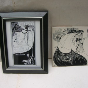 Carte postale encadrée Aubrey Beardsley et carrelage plastifié. État : dommages mineurs et réparation