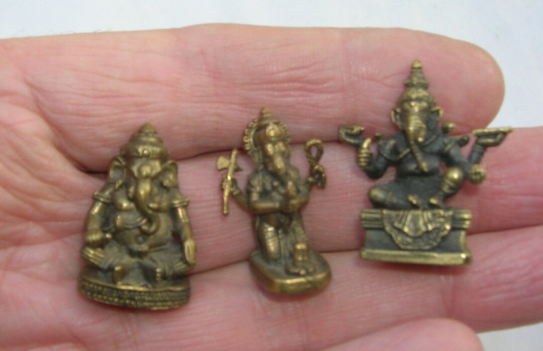 3 X Vintage Miniature Brass Figurines of Ganesh, Ganesha, Indian