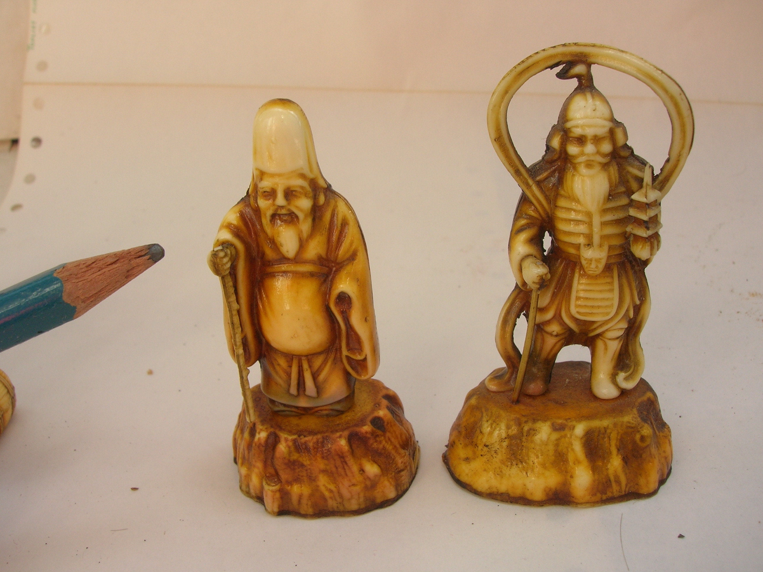 Complete Set of Seven Lucky Gods, Celluloid Plastic, Vintage