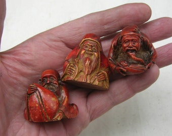 Complete Set of Seven Lucky Gods, Celluloid Plastic, Vintage