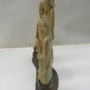 The Chinese Star Gods Sanxing Shou, Fu and Lu Three Soapstone Carvings on Base, Old Vintage Chinese 18 cm Condition: chips & repairs image 7
