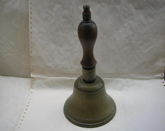 Old Vintage or Antique Brass Hand Bell, School Bell with Rejigged Handle (25 cm tall) VERY LOUD