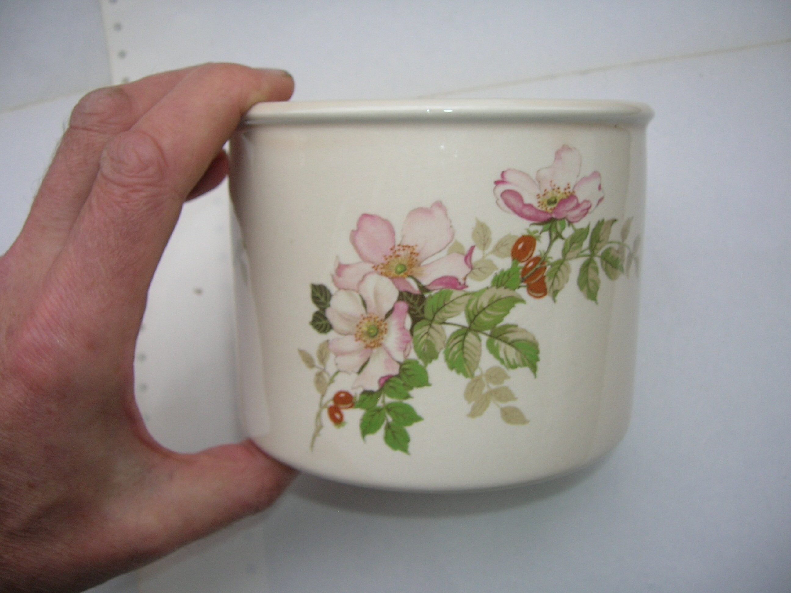 Vintage Ceramic Planter With Dog Rose Transfer Design By Portmeirion Pottery | 10 cm Tall, 12 Diameter