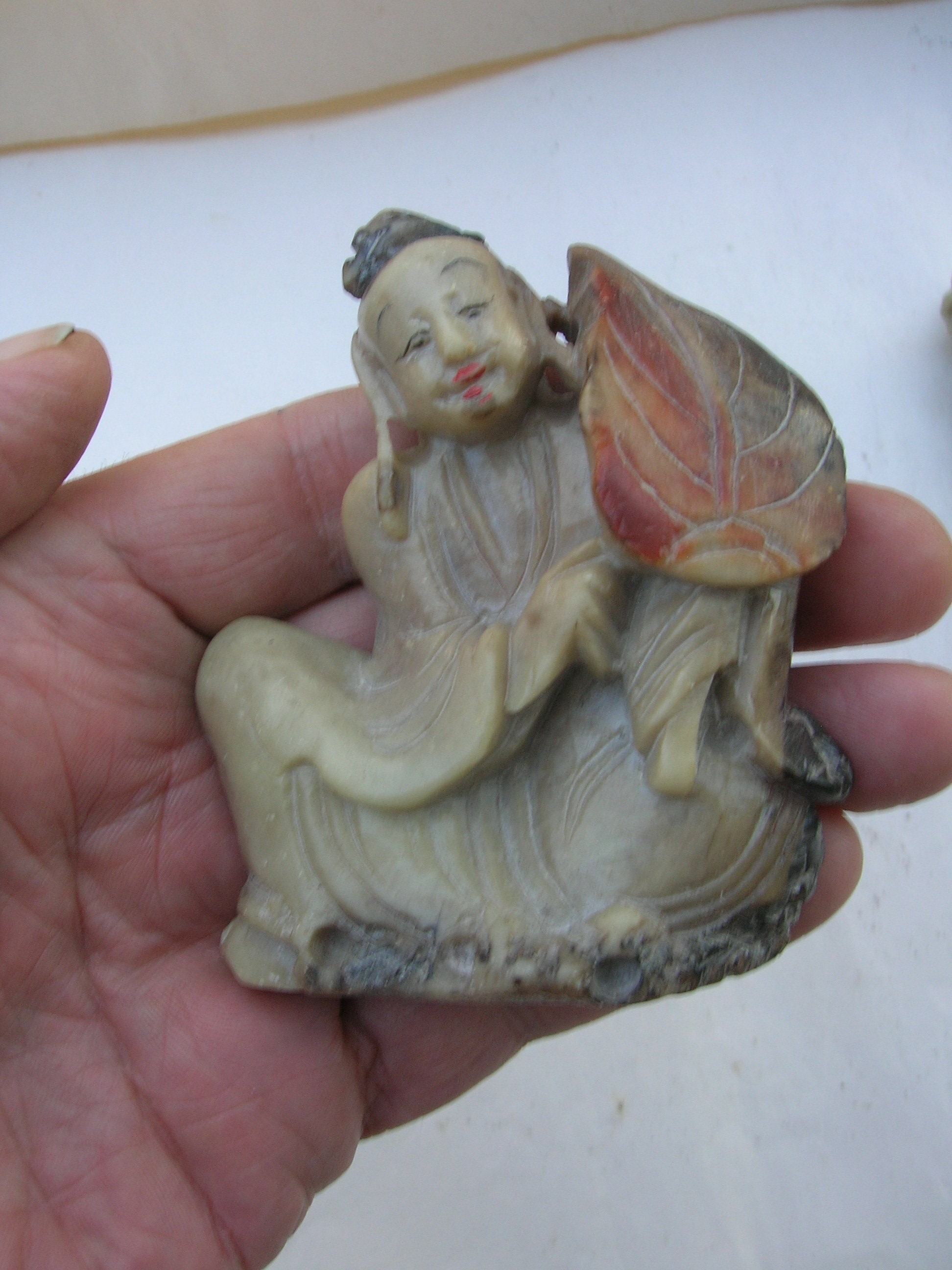 2 X Small Vintage Soapstone Chinese Immortals or Sages, Hand