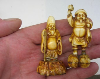 Complete Set of Seven Lucky Gods, Celluloid Plastic, Vintage