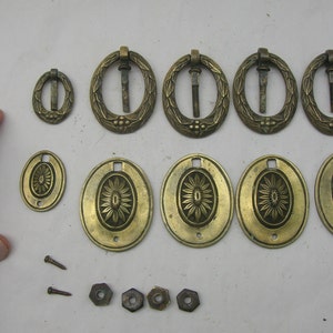Set of Regency Style Drawer Handles, Drawer Pulls (4 medium, 1 small) in Vintage Tarnished Brass