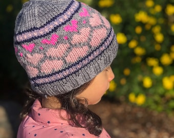 Modèle de tricot | Fair Isle Hearts Hat Pattern, Hearts Beanie Pattern, Knit Hearts Beanie pour enfant