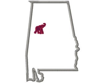 Alabama with elephant applique embroidery design download - 5x7 hoop size