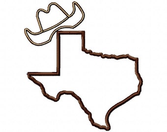 State of Texas with cowboy hat applique design download - 6x10 hoop size
