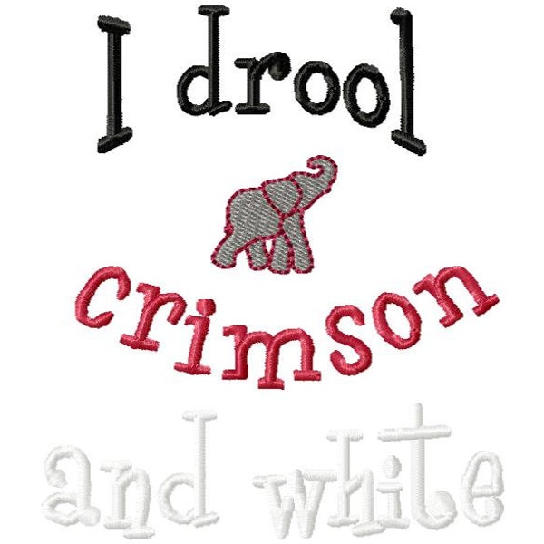 I drool crimson and white elephant embroidery design download - 5x7 hoop size